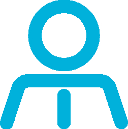 A blue icon representing a person with a circular head and broad shoulders, symbolizing leadership.